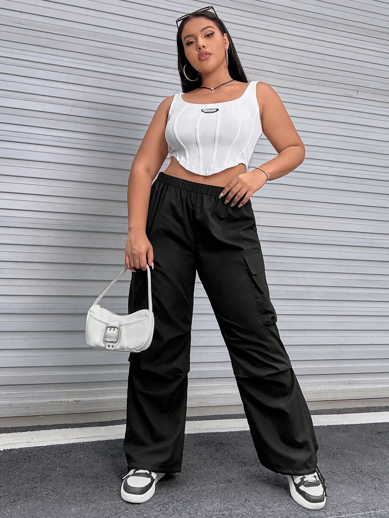 SHEIN Plus Flap Pocket Side Cargo Pants - Negative Apparel