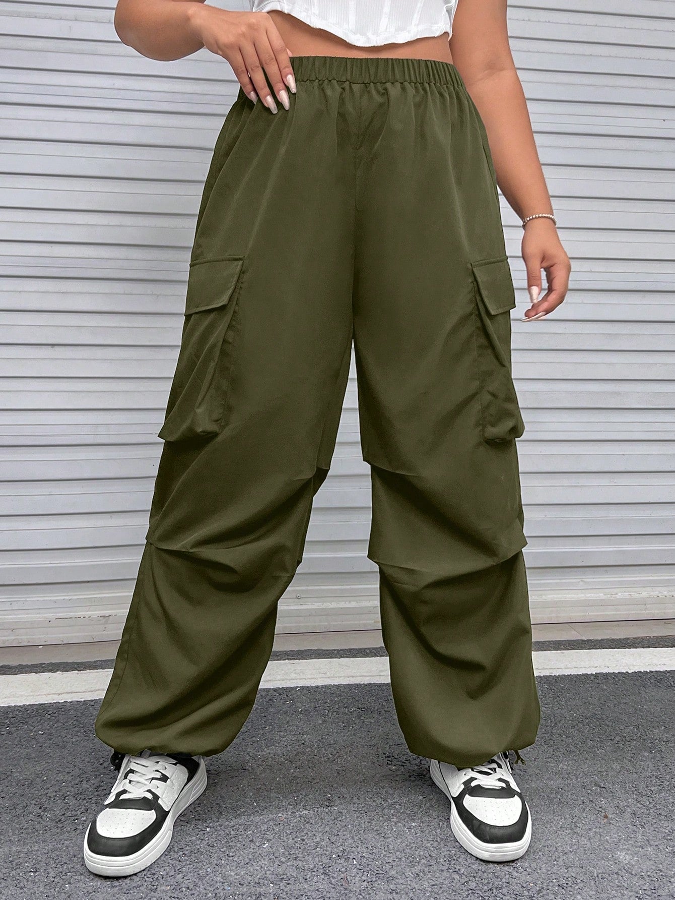 SHEIN Plus Flap Pocket Side Cargo Pants - Negative Apparel
