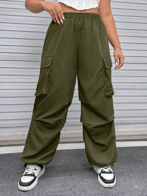 SHEIN Plus Flap Pocket Side Cargo Pants - Negative Apparel