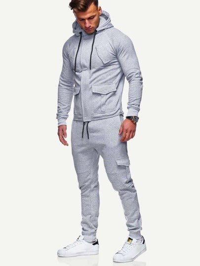 SHEIN Reflective Tape Zip Up Drawstring Thermal Hoodie & Sweatpants - Negative Apparel