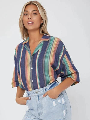 SHEIN Revere Collar Striped Shirt - Negative Apparel