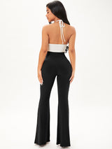 SHEIN Solid Rib Knit Flare Leg Pants - Negative Apparel