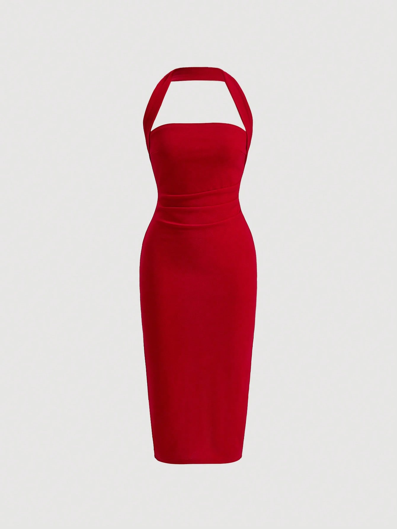 SHEIN Solid Ruched Halter Neck Backless Dress - Negative Apparel