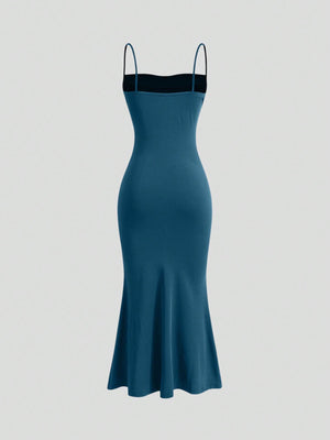 SHEIN Solid Ruched Mermaid Hem Cami Dress - Negative Apparel