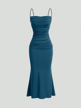 SHEIN Solid Ruched Mermaid Hem Cami Dress - Negative Apparel