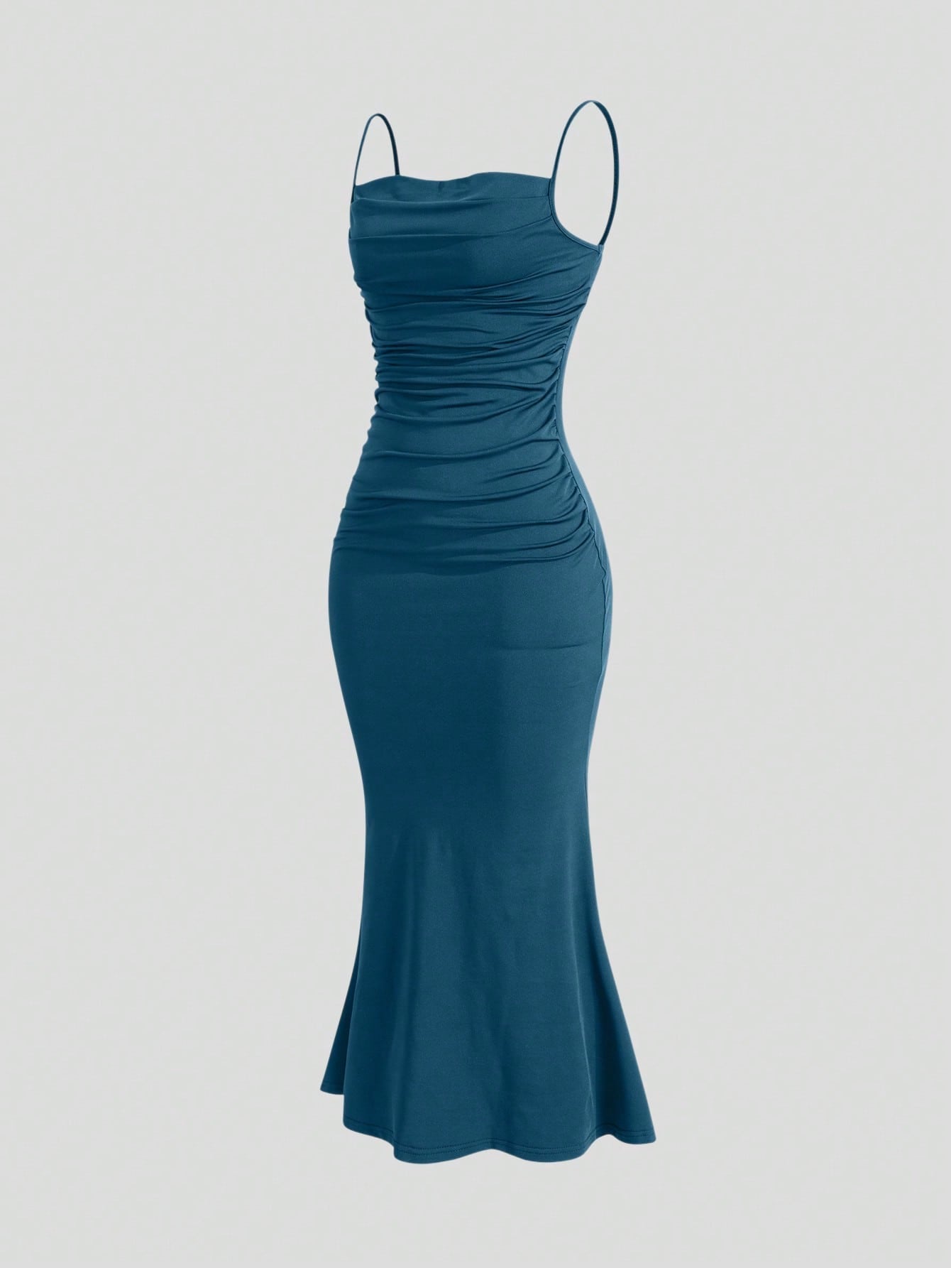 SHEIN Solid Ruched Mermaid Hem Cami Dress - Negative Apparel