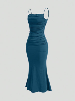 SHEIN Solid Ruched Mermaid Hem Cami Dress - Negative Apparel
