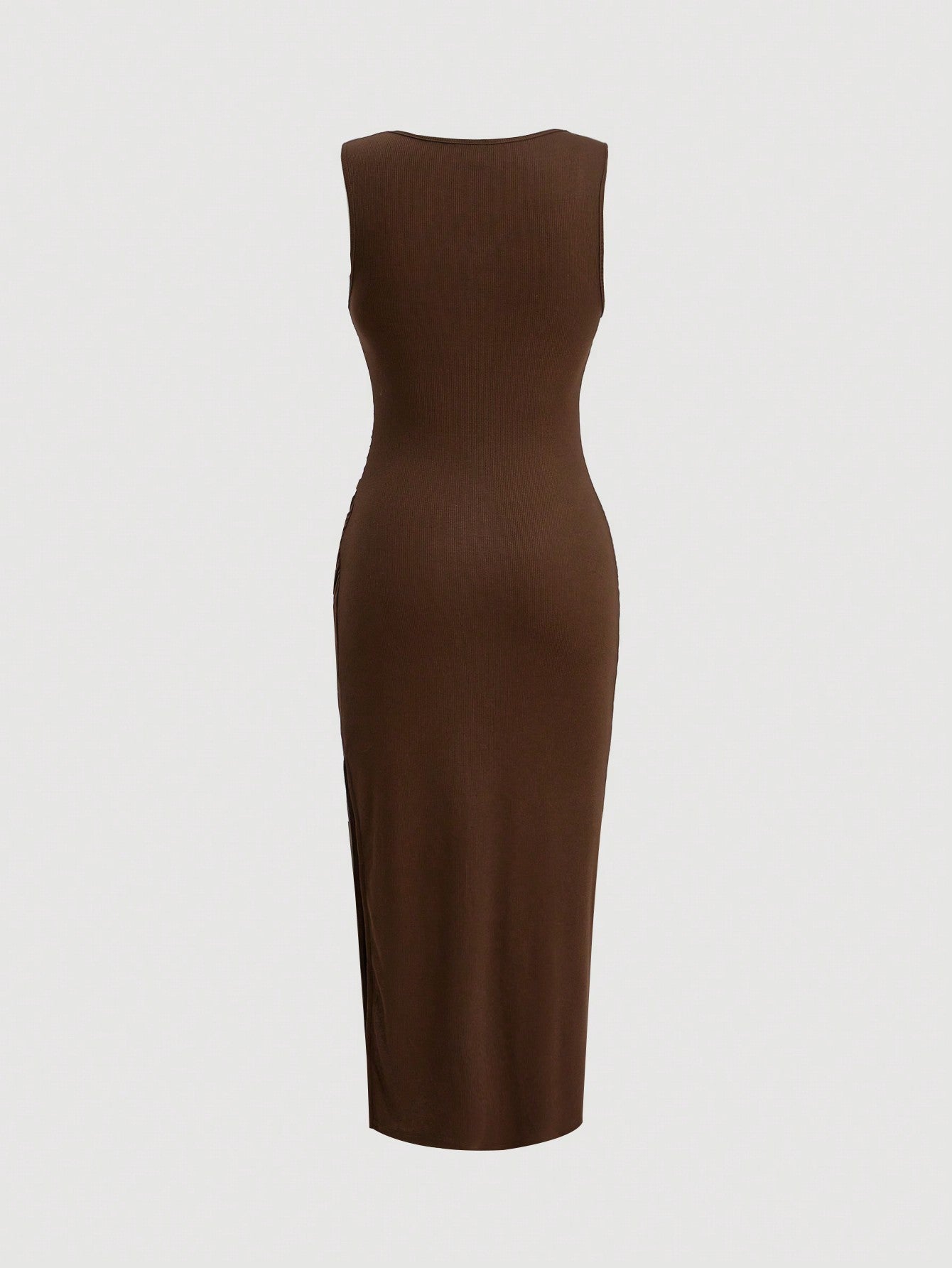 SHEIN Solid Ruched Ribbed Knit Dress - Negative Apparel