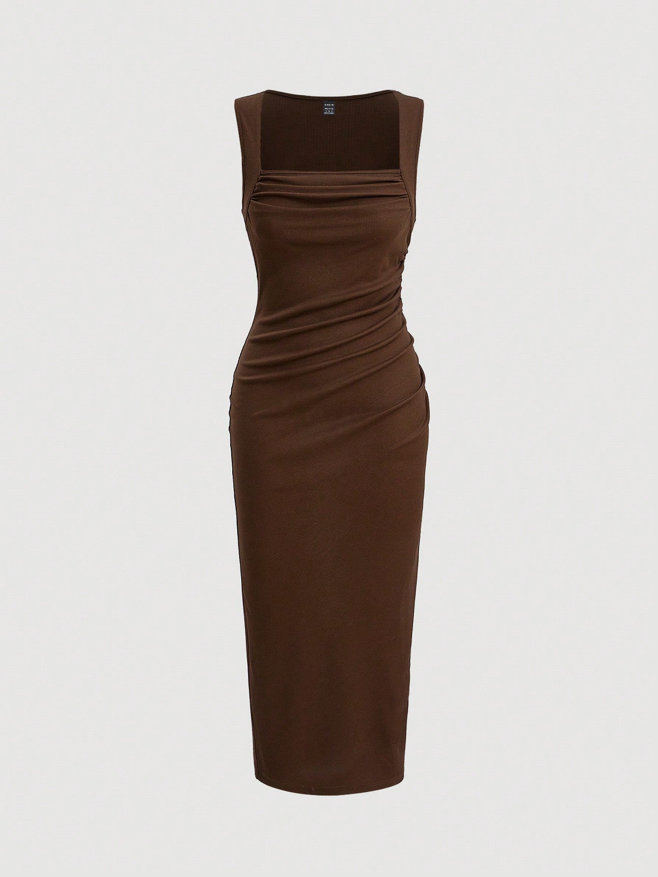SHEIN Solid Ruched Ribbed Knit Dress - Negative Apparel