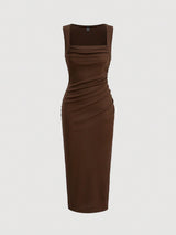SHEIN Solid Ruched Ribbed Knit Dress - Negative Apparel