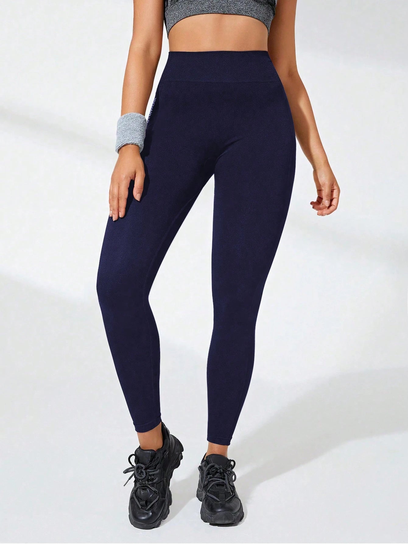 SHEIN Sport Studio Letter Graphic Wideband Waist Sports Leggings - Negative Apparel