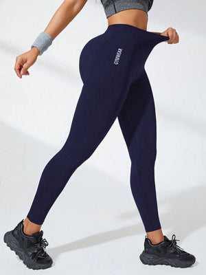 SHEIN Sport Studio Letter Graphic Wideband Waist Sports Leggings - Negative Apparel