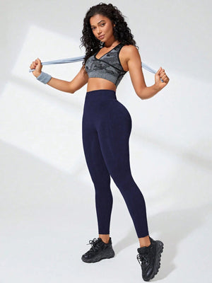 SHEIN Sport Studio Letter Graphic Wideband Waist Sports Leggings - Negative Apparel