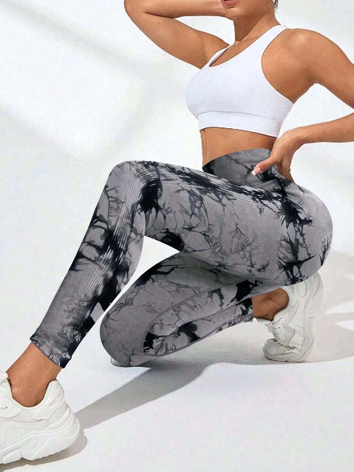 SHEIN Sport Studio Seamless Tie Dye Wideband Waist Sports Leggings - Negative Apparel