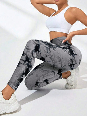 SHEIN Sport Studio Seamless Tie Dye Wideband Waist Sports Leggings - Negative Apparel