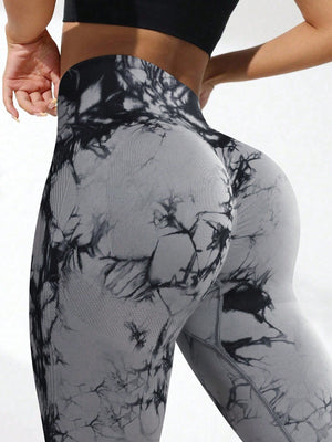 SHEIN Sport Studio Seamless Tie Dye Wideband Waist Sports Leggings - Negative Apparel