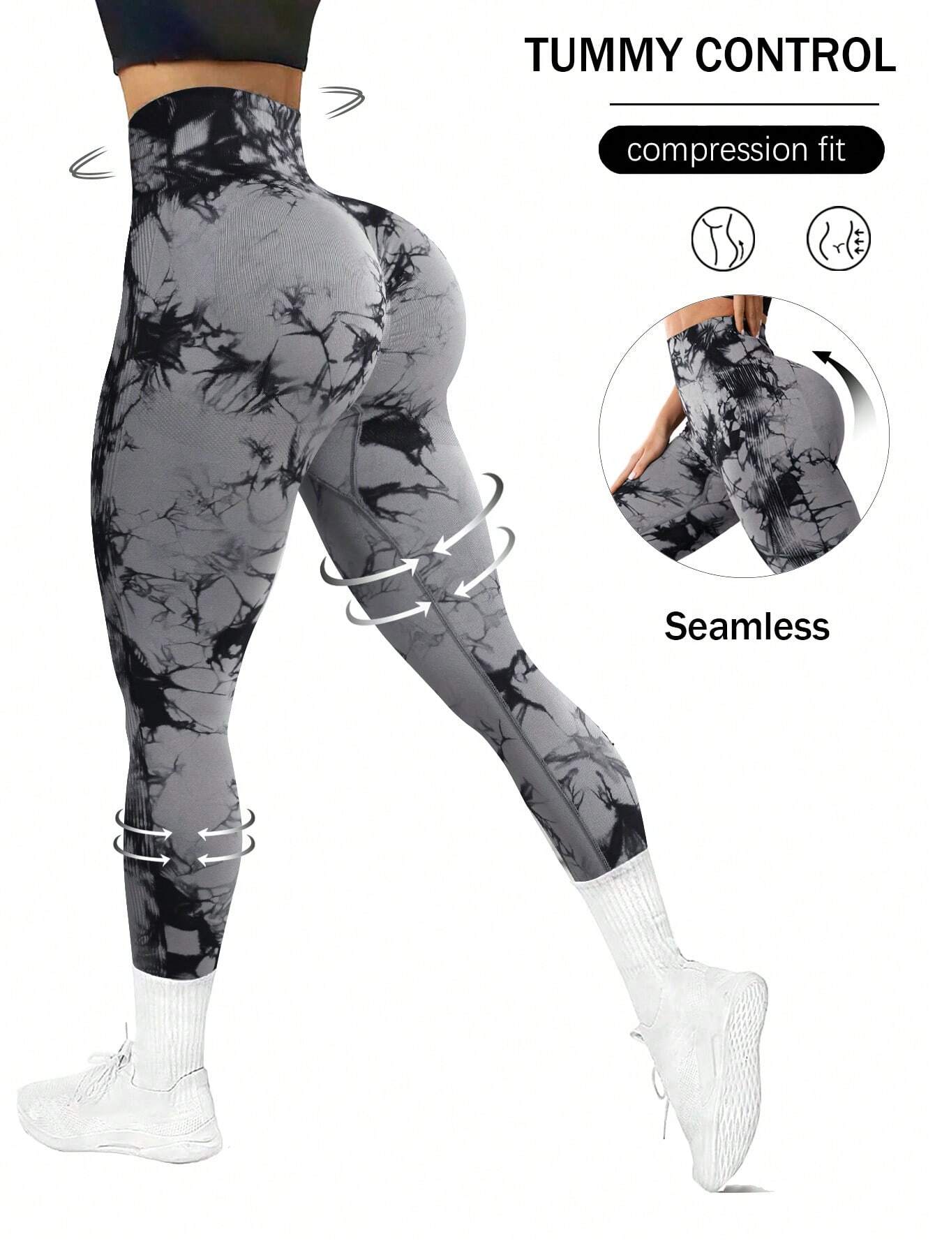 SHEIN Sport Studio Seamless Tie Dye Wideband Waist Sports Leggings - Negative Apparel
