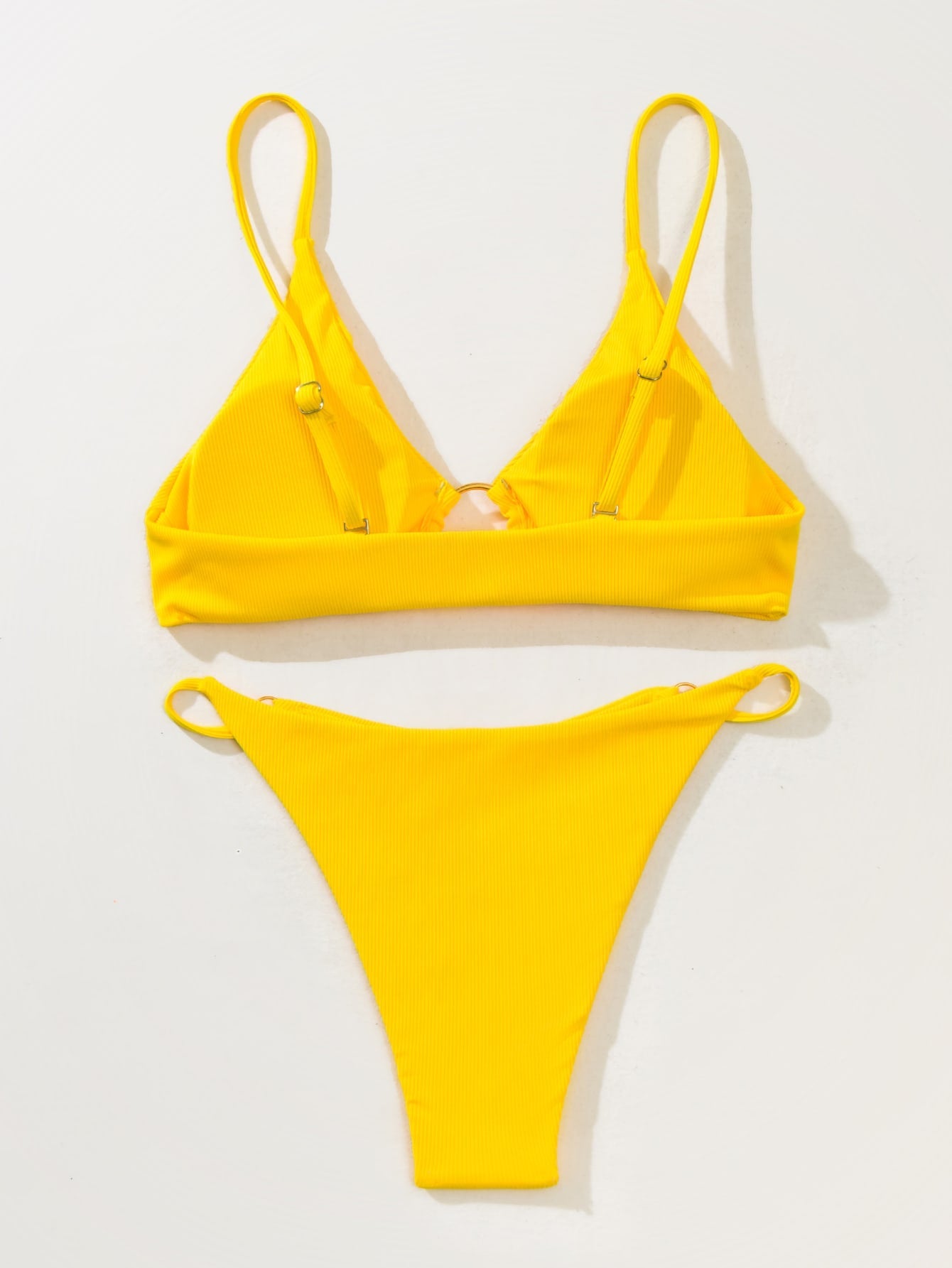 SHEIN Swim Summer Beach Textured Bikini Set Ring Linked Bra & Thong Bottom 2 Piece Bathing Suit - Negative Apparel