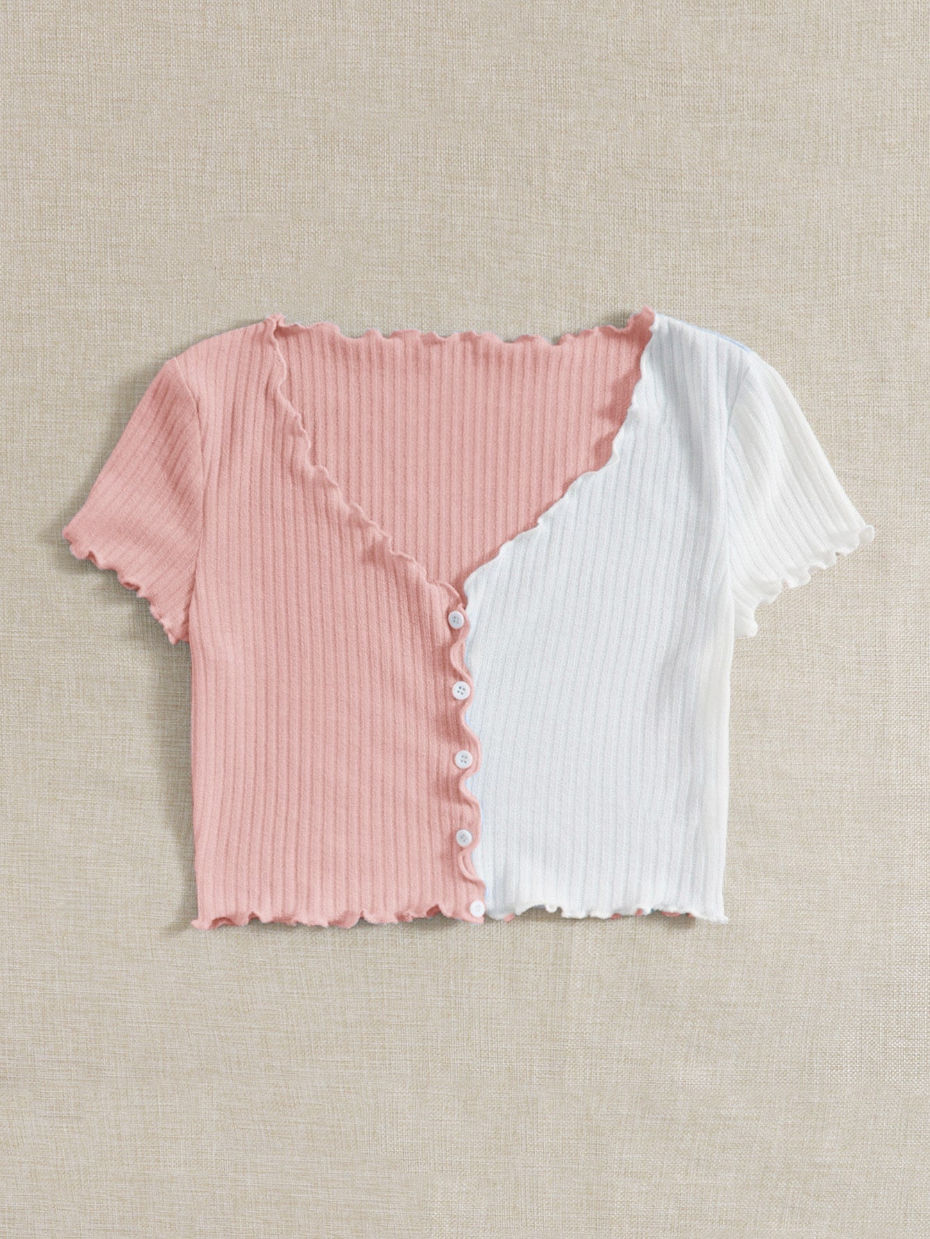 SHEIN Two Tone Lettuce Trim Tee - Negative Apparel