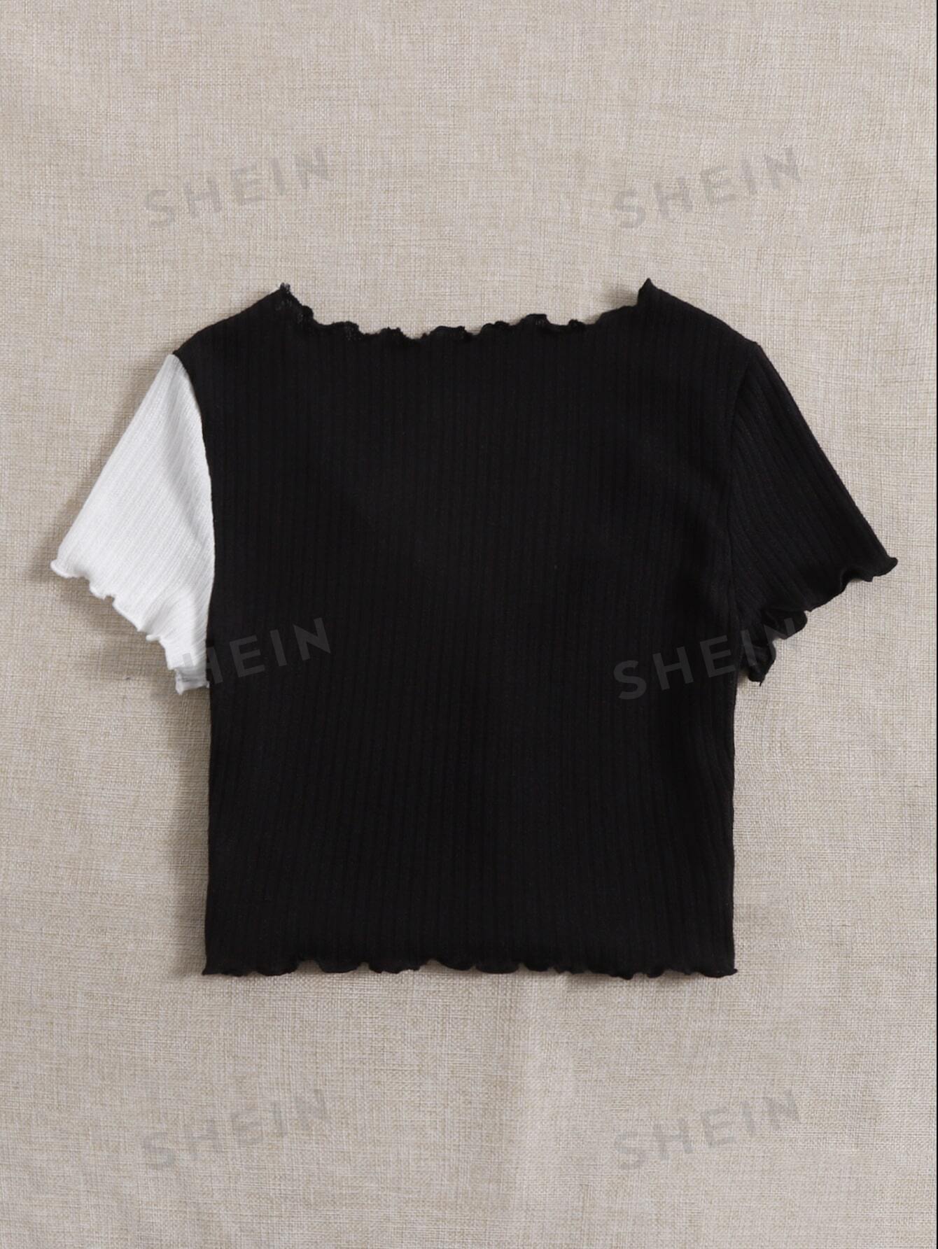 SHEIN Two Tone Lettuce Trim Tee - Negative Apparel