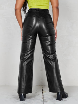 SHEIN Zipper Fly PU Flare Leg Pants - Negative Apparel