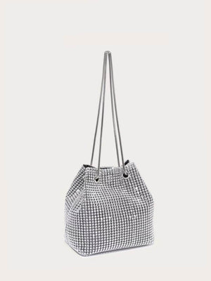 Shiny Mini Rhinestone Decor Chain Bucket Bag - Negative Apparel