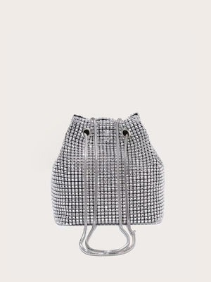 Shiny Mini Rhinestone Decor Chain Bucket Bag - Negative Apparel