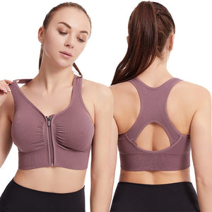 Shockproof Sports Bra Hollow Back Front Zipper Sports Bra - Negative Apparel