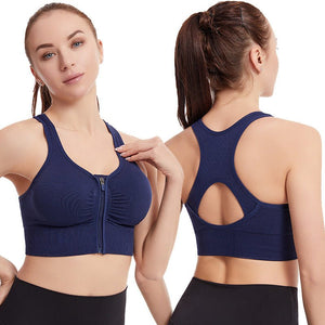 Shockproof Sports Bra Hollow Back Front Zipper Sports Bra - Negative Apparel