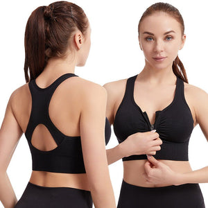 Shockproof Sports Bra Hollow Back Front Zipper Sports Bra - Negative Apparel