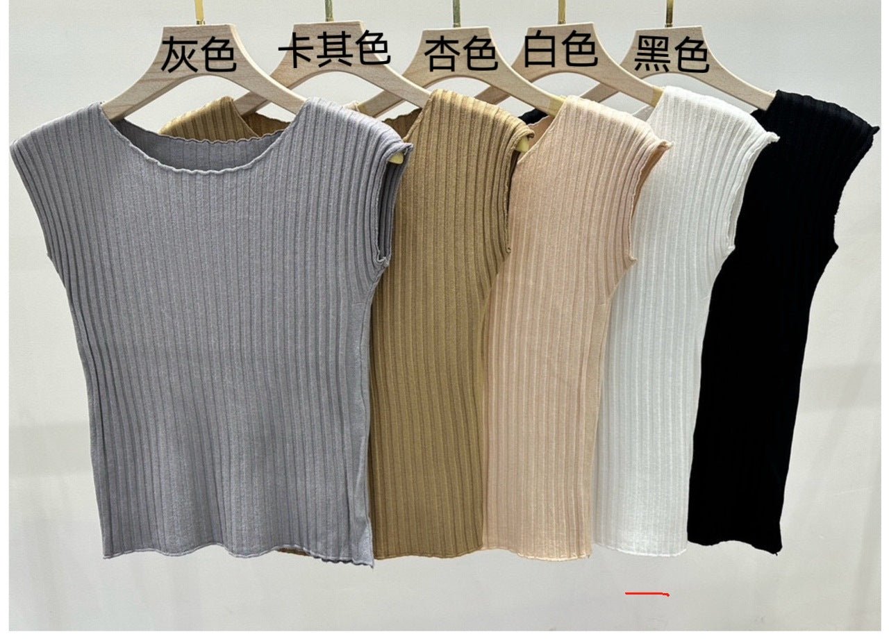 Short one - word shoulder knitted T-shirt women's short - sleeved outer wear slim - fitting 2024 summer new sexy versatile base inner fit - Negative Apparel