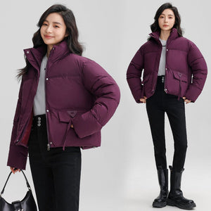 Short stand collar thickened puffer jacket for women - Negative Apparel