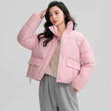 Short stand collar thickened puffer jacket for women - Negative Apparel