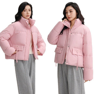 Short stand collar thickened puffer jacket for women - Negative Apparel