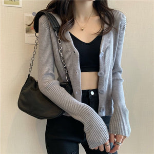 Short sweater slim cardigan jacket women's knitted sweater 2021 new autumn long - sleeved outer top wholesale - Negative Apparel
