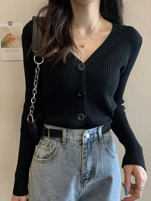 Short sweater slim cardigan jacket women's knitted sweater 2021 new autumn long - sleeved outer top wholesale - Negative Apparel