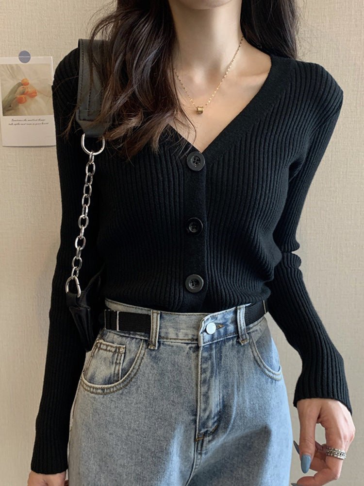 Short sweater slim cardigan jacket women's knitted sweater 2021 new autumn long - sleeved outer top wholesale - Negative Apparel