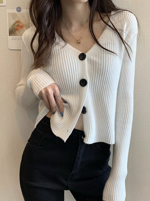 Short sweater slim cardigan jacket women's knitted sweater 2021 new autumn long - sleeved outer top wholesale - Negative Apparel