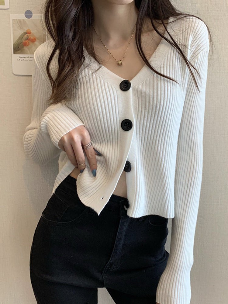 Short sweater slim cardigan jacket women's knitted sweater 2021 new autumn long - sleeved outer top wholesale - Negative Apparel