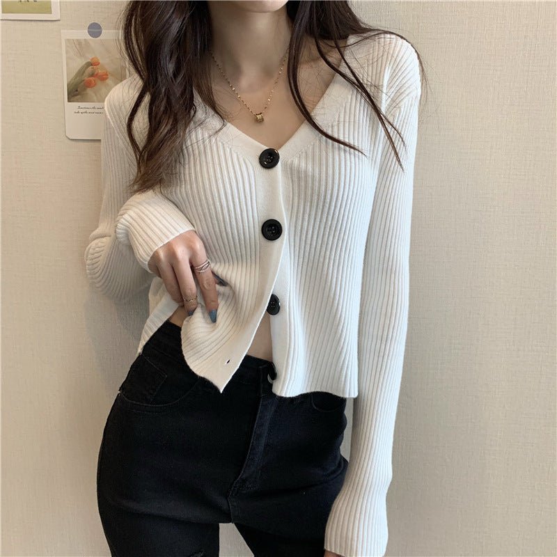 Short sweater slim cardigan jacket women's knitted sweater 2021 new autumn long - sleeved outer top wholesale - Negative Apparel