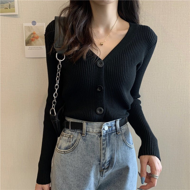 Short sweater slim cardigan jacket women's knitted sweater 2021 new autumn long - sleeved outer top wholesale - Negative Apparel