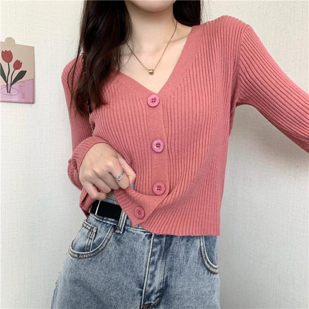 Short sweater slim cardigan jacket women's knitted sweater 2021 new autumn long - sleeved outer top wholesale - Negative Apparel