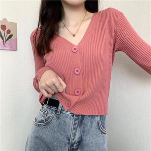 Short sweater slim cardigan jacket women's knitted sweater 2021 new autumn long - sleeved outer top wholesale - Negative Apparel