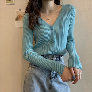 Short sweater slim cardigan jacket women's knitted sweater 2021 new autumn long - sleeved outer top wholesale - Negative Apparel