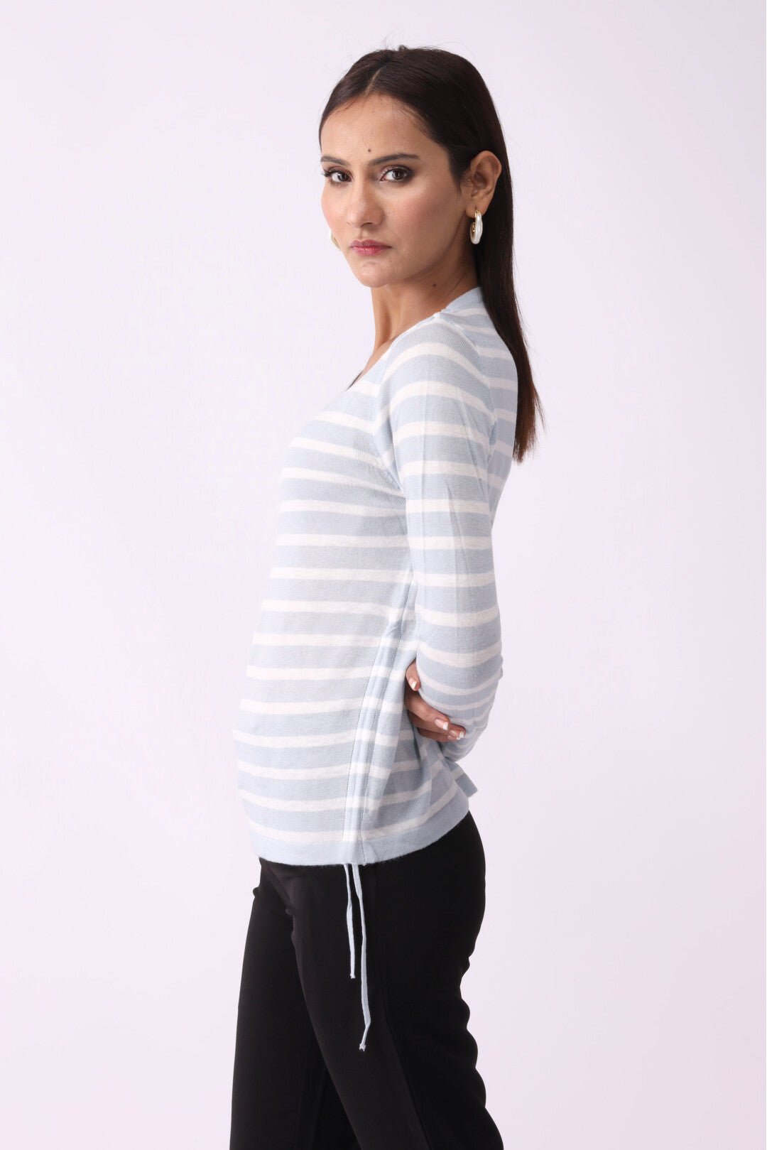 Side Strings Striped Sweatshirt - Negative Apparel