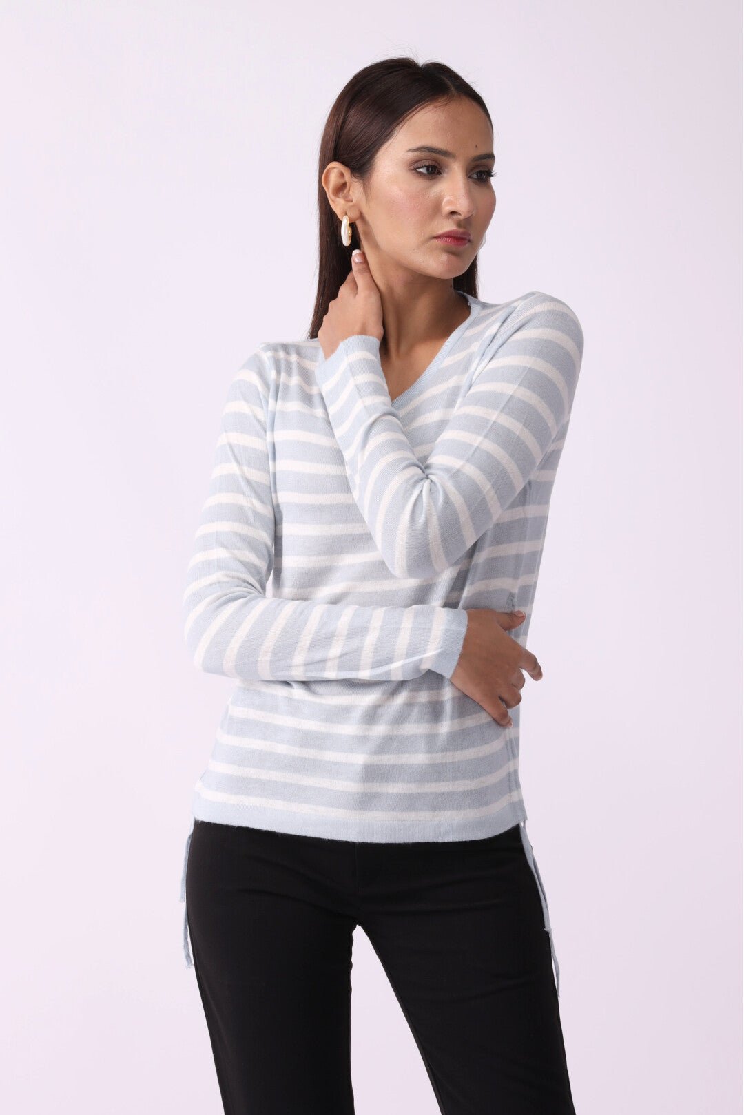 Side Strings Striped Sweatshirt - Negative Apparel