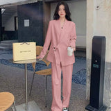 Side Tie Casual Suit Set with Wide Leg Pants For Women - Negative Apparel