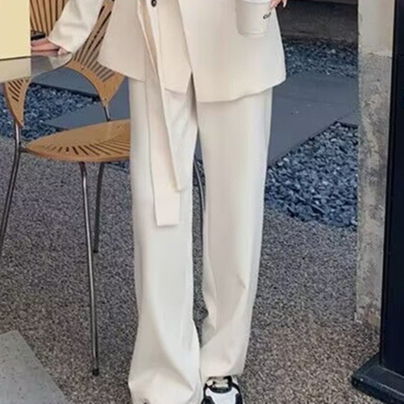 Side Tie Casual Suit Set with Wide Leg Pants For Women - Negative Apparel