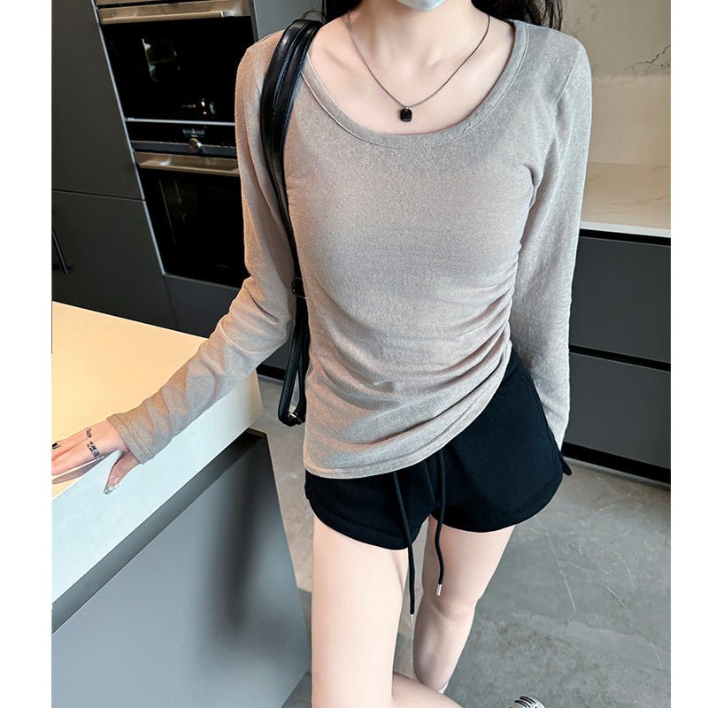Side waist bottoming shirt women's summer 25 new outer wear crew neck sunscreen pullover loose irregular T-shirt top - Negative Apparel