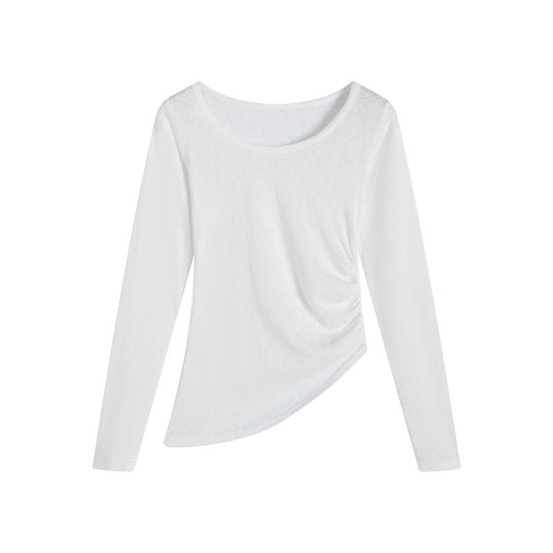 Side waist bottoming shirt women's summer 25 new outer wear crew neck sunscreen pullover loose irregular T-shirt top - Negative Apparel